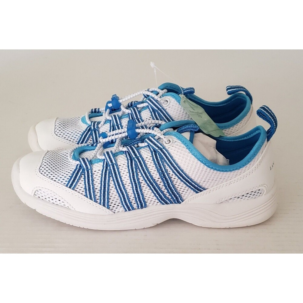 NEW Lands End Womens 6 Med White Blue Mesh Slip-on Athletic Water Shoes W Box - Picture 3 of 16